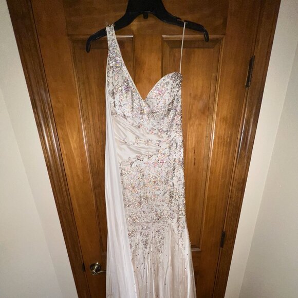 Mac Duggal Dresses & Skirts - Mac Duggal One Shoulder Sequin Dress - White and Silver